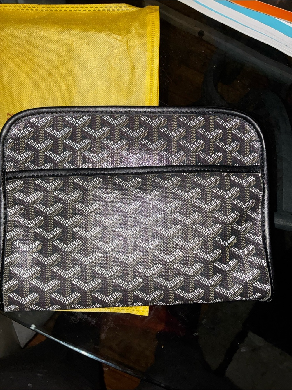 Goyard Black and Brown Chevron Tote Detail